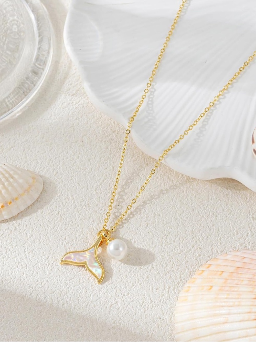 Anthropologie Gold Tone Mermaid Tail Pearl Pendant Necklace - Women Jewelry